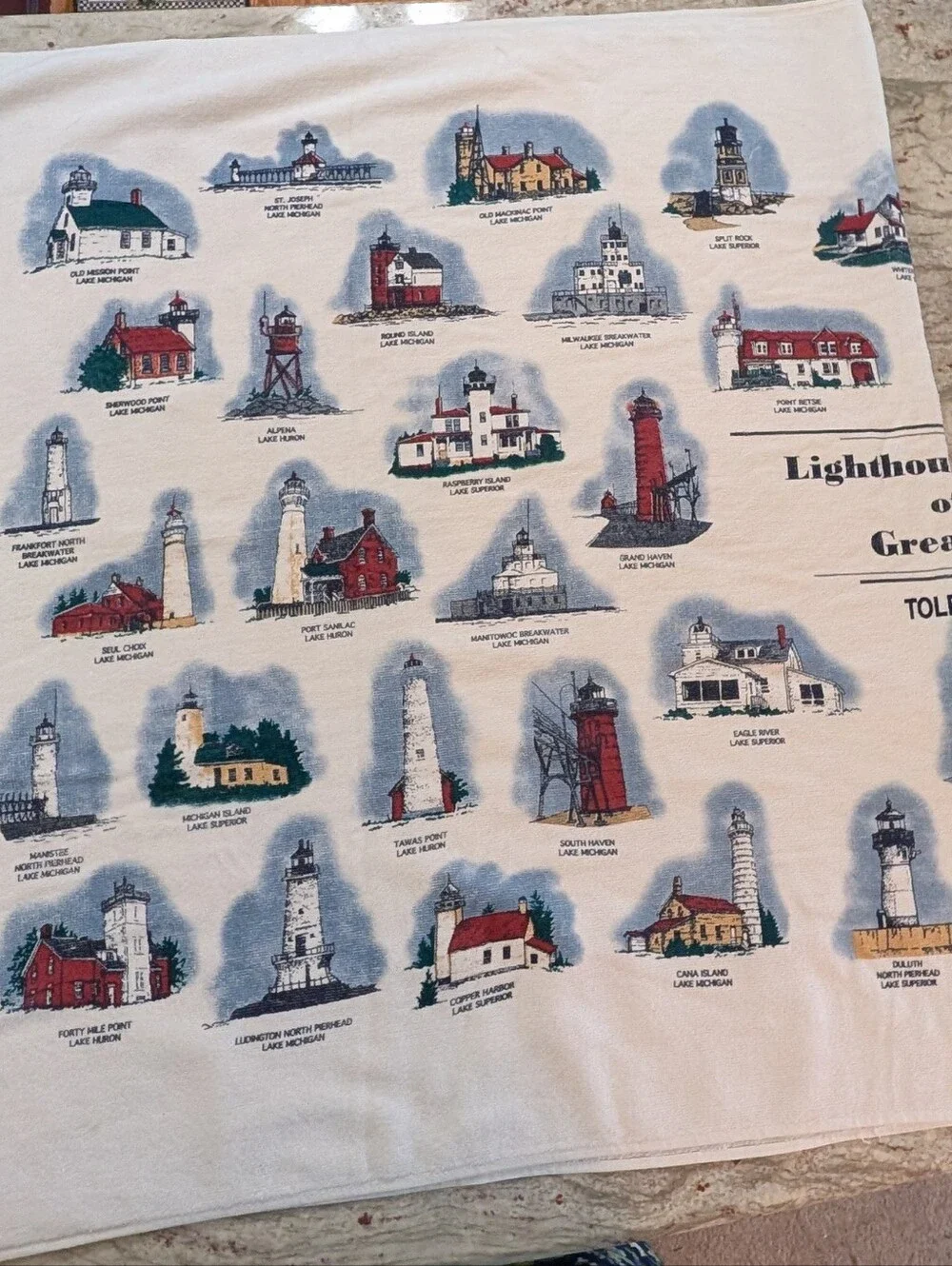 Vintage Great Lakes Lighthouses Beach Towel Ohio Michigan Big 100% Cotton Beach